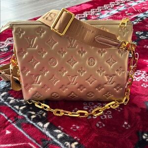 Louis Vuitton Gold Crossbody Bag with Iconic Monogram
